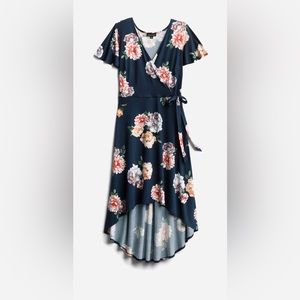 Women’s 1X Fortune + Ivy Irene Faux Wrap Brushed Knit Straight Hem Maxi Dress